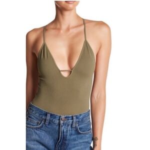 Free People Intimately‎ Move Along Bodysuit XS/S Army Green Ribbed Stretch Boho